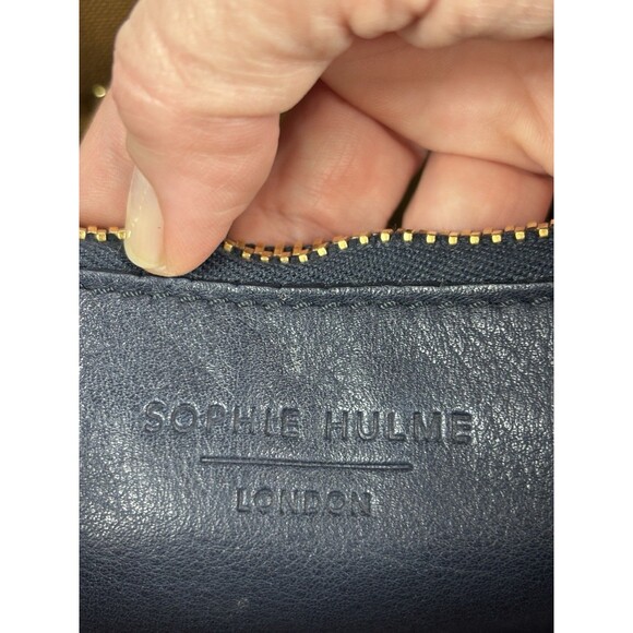 Sophie Hulme Albion Tote Bag Navy Blue Leather Top Handle Shoulder Strap - Picture 5 of 14